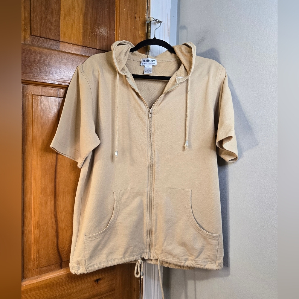 Beaux Art Beige Zip-Up Hoodie with Pockets Sz Small